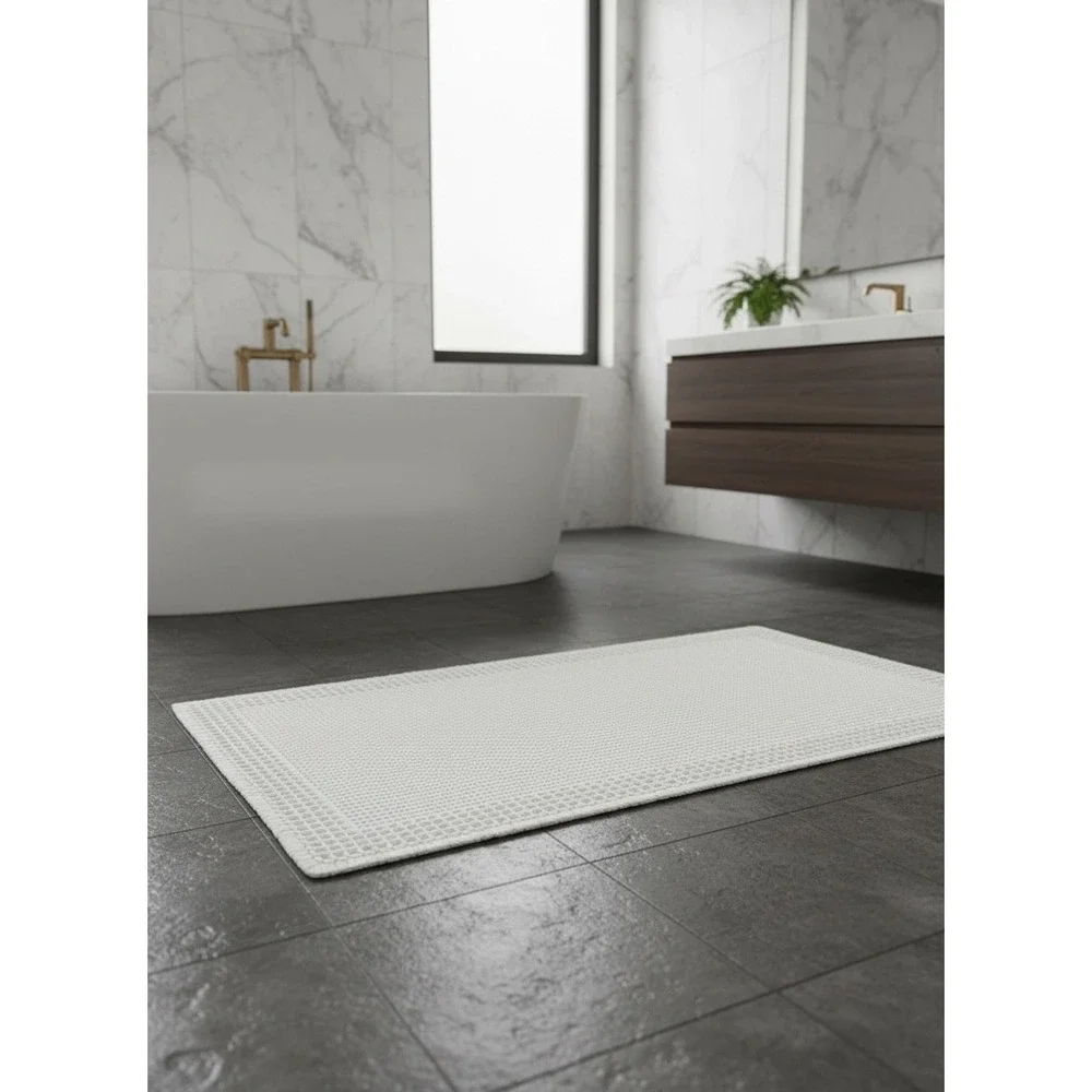 White Waffle Bath Mat 24x48 Non-Slip Absorbent Machine Washable Rug Luxury New